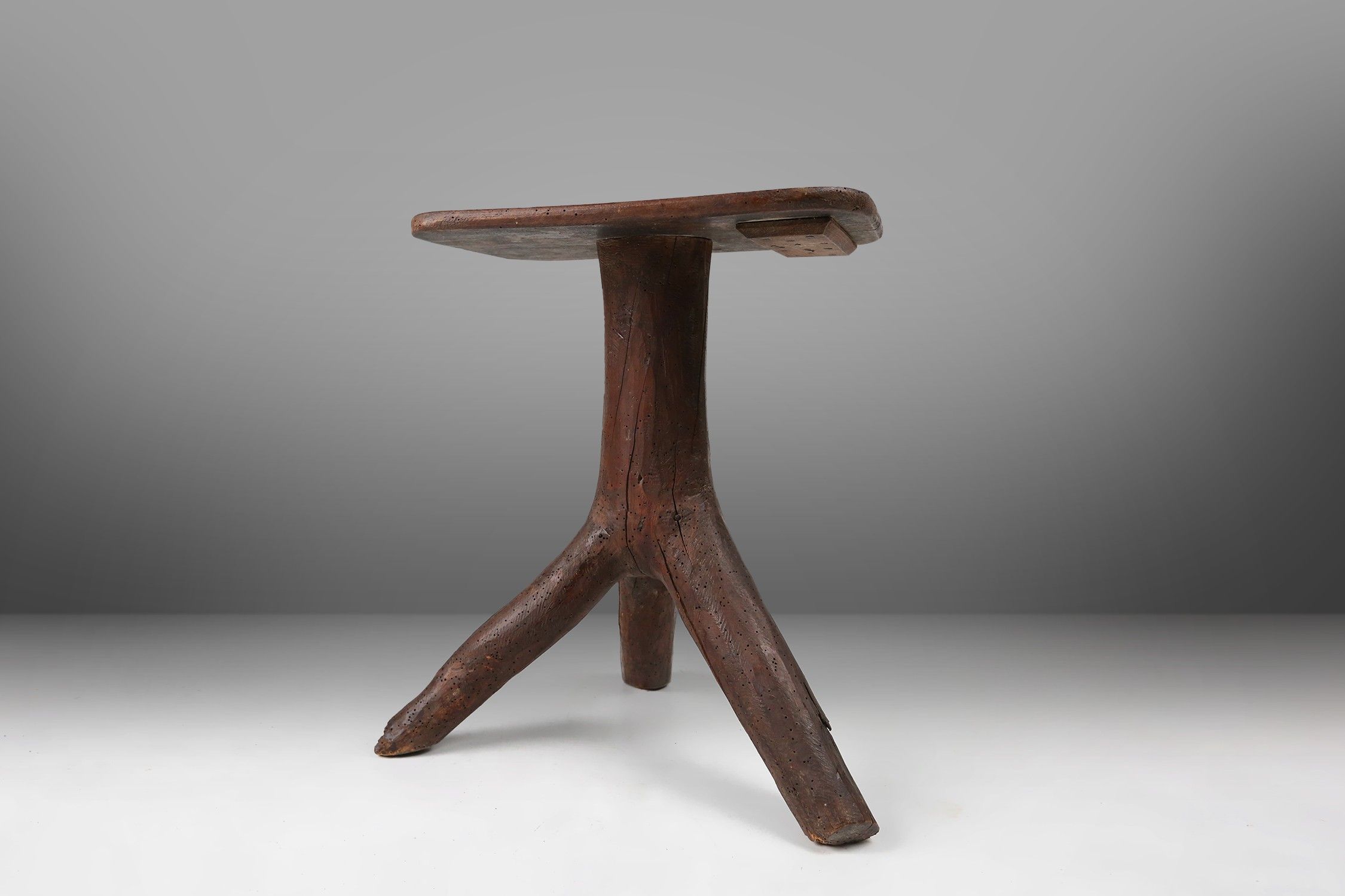 Rustic wooden stool with legs made of a tree branch, France, 1850thumbnail